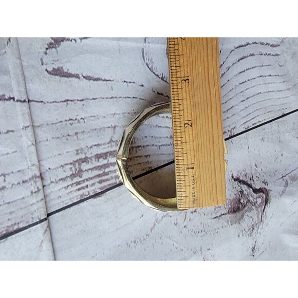 Black White Enamel Gem Hinged Bracelet Bangle Chunky Round Classic Fashion - Picture 7 of 7